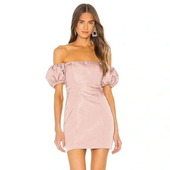 NBD Revolve Rianne Off Shoulder Puff Sleeve Mini Dress Mauve Sz S - Picture 1 of 10
